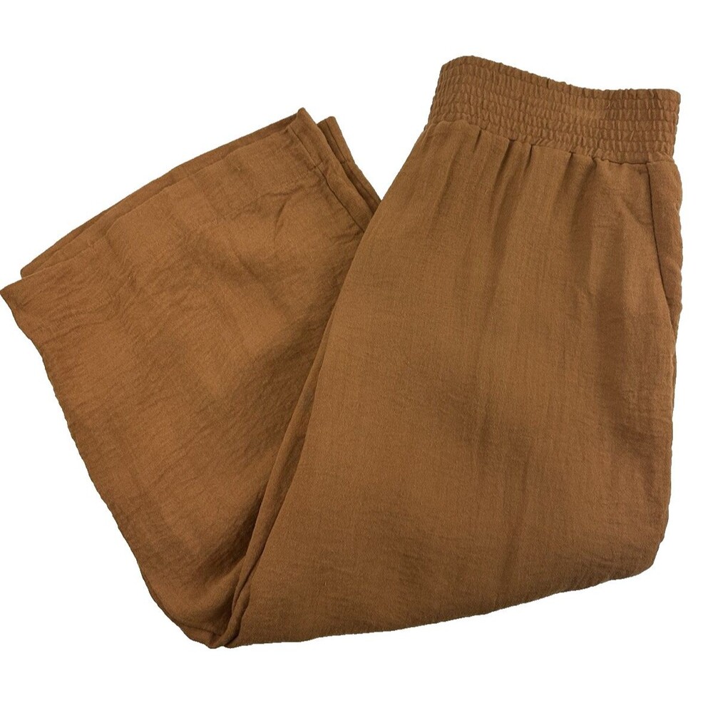 A New Day Pull On Wide Leg Pants Cropped Golden‎ Brown Rayon Nylon High Rise XXL